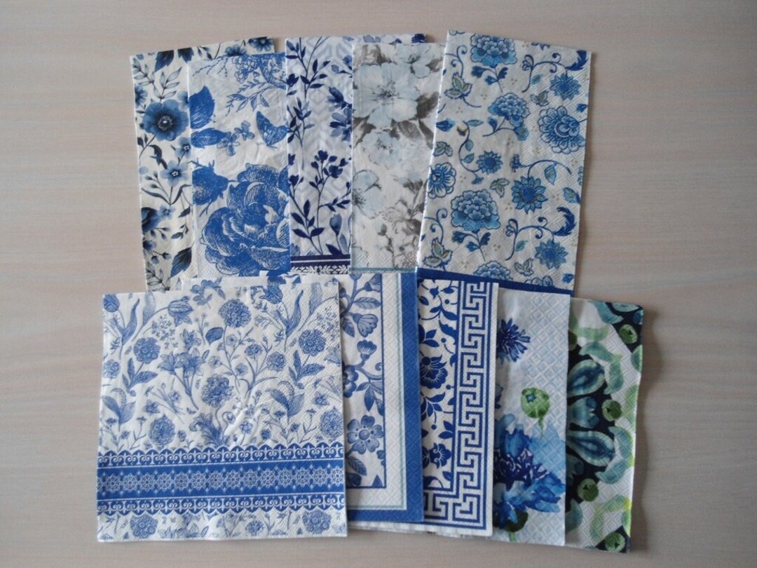 10 Single Blue Floral Paper Napkins Bundle for Decoupage Junk Etsy