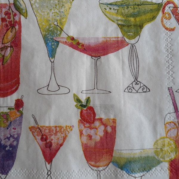 4 Decoupage Cocktail Napkins Sweet Cocktails Exotic Fancy Drinks Liquor Beverage Paper Napkins