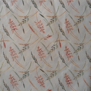 4 Decoupage Luncheon Napkins Watercolor Wheat Beige Tan with Orange and Green Wheat Stems Flowers Paper Napkins