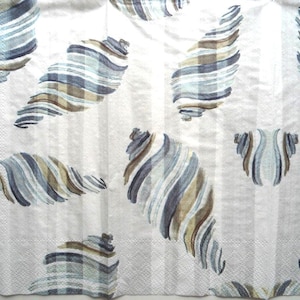 4 Decoupage Dinner Napkins Stripey Shells Seashells Conch Shells Abstract Painted Swirled Shell Sage Green Brown Blues Guest Paper Napkin