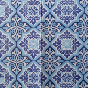 4 Decoupage Dinner Napkins Geometric Tiles Pattern Light Blue Navy Floral Motif Guest Towel Paper Napkins