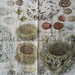 4 Decoupage Dinner Napkins Nest and Eggs Birds Nest Tree Branch Leaves Nature Writing Speckled Egg Guest Towel Paper Napkins