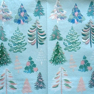 4 Decoupage Dinner Napkins Shabby Chic Christmas Trees Pink White Teal Green Blue Pastel Light blue Guest Towel Paper Napkins