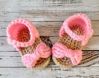 Crochet baby sandals bow, baby flip flops, baby sandals with bow, kids sandals