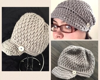 Crochet slouchy hat with brim, woman slouchy hat, kids slouchy hat, newsboy cap, slouchy crochet newsboy hat