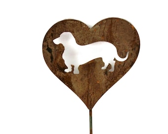 Wiener Dog Dachshund Rustic Metal Heart Pet Memorial Garden Stake 21 to 28 Inches Tall