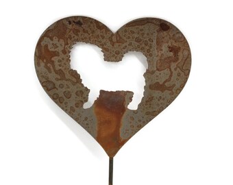 Shih Tzu Dog Metal Heart Pet Memorial Stake 20 to 28 Inches Tall