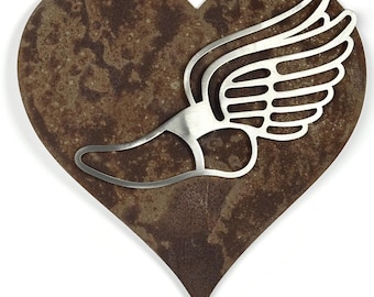 Track Shoe with Wings Metal Garden Stake Heart Memorial 23 Inches Tall