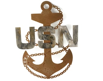 US NAVY Chief Petty Officer Fouled Anchor Rustic Metal Wall or Yard Sign 19 Inches Tall - Officially Licensed Seller
