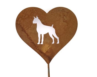 Boxer Dog Metal Heart Pet Memorial Stake 20 to 28 Inches Tall