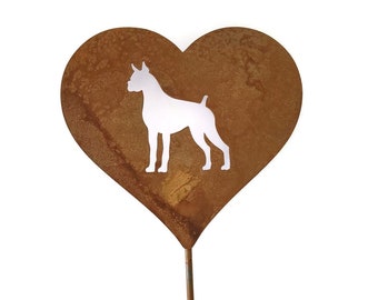 Boxer Dog Metal Heart Pet Memorial Stake 21 to 28 Inches Tall