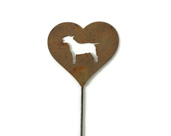 English Bull Terrier Dog Metal Heart Pet Memorial Stake 21 to 28 Inches Tall