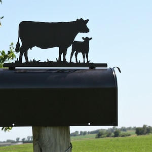 Cow and Calf 2 Metal Mailbox Topper: 7.5 Inch Farmhouse Decor - Does Not Include a Mailbox