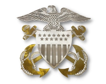 US NAVY Officer's Crest Stainless Steel Wall Art 19 to 30 Inches Tall - Officially Licensed Seller