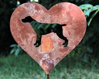 German Shorthair Pointer Dog Metal Heart Pet Memorial Stake 21 to 28 Inches Tall