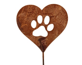 Paw Print Metal Heart Pet Memorial Stake 20 to 28 Inches Tall