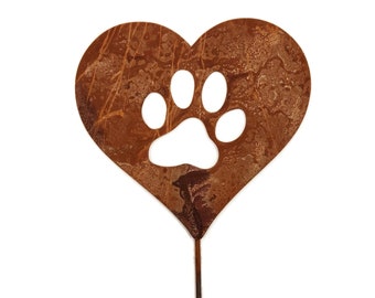 Paw Print Metal Heart Pet Memorial Stake 21 to 28 Inches Tall