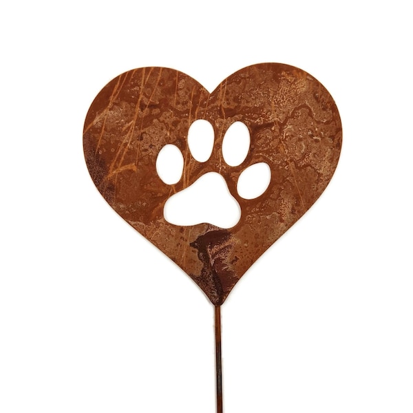 Paw Print Metal Heart Pet Memorial Stake 21 to 28 Inches Tall