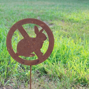 Rabbit Proof No Bunnies Metal Garden Stake or Yard Sign 9 Inches Wide up to 21 Inches Tall