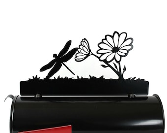 Dragonfly and Flower Personalized Metal Mailbox Topper 17 Inches Wide - Does Not Include a Mailbox