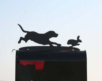 Beagle Hunting Dog Chasing Rabbit Metal Mailbox Topper 7.5 Inches Tall - Does Not Include a Mailbox