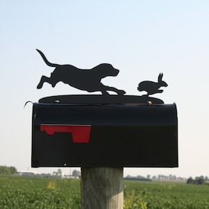 Beagle Hunting Dog Mailbox Topper: Rabbit Chase Metal Art - Does Not Include a Mailbox