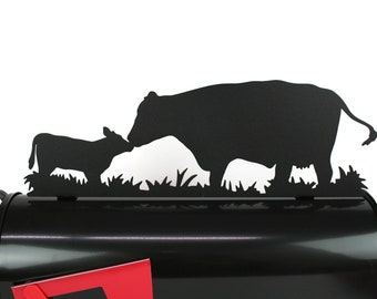 Cow and Calf Pair 1 Metal Powder Coated Mailbox Topper for Farm and Ranch 18 Inches Wide - Does Not Include a Mailbox