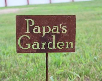 Papa's Garden Metal Yard Stake Marker 21 to 33 Inches Tall