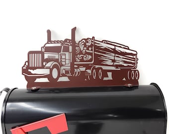 Log Truck Semi Tractor Metal Mailbox Topper 8 Inches Tall -- Does Not Include a Mailbox