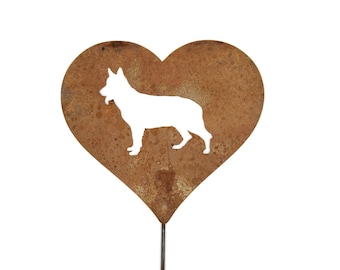 German Shepherd Rustic Metal Dog Heart Garden Stake 21 to 28 Inches Tall