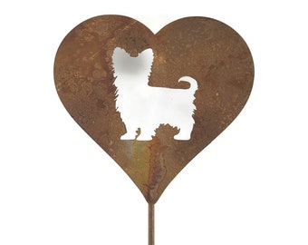 Yorkie Yorkshire Terrier Dog Rustic Metal Heart Garden Stake Pet Memorial 21 to 28 Inches Tall