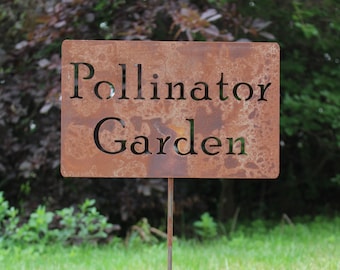 Pollinator Garden Metal Garden Stake Sign 21 to 33 Inches Tall