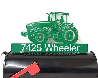 Modern Tractor Personalized Metal Mailbox Topper 17 Inches Wide - Does Not Include a Mailbox