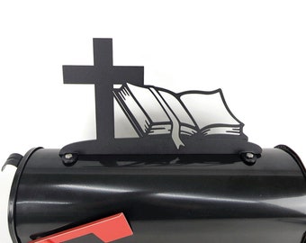 Cross and Bible Metal Mailbox Topper 8 Inches Tall - Does Not Include a Mailbox