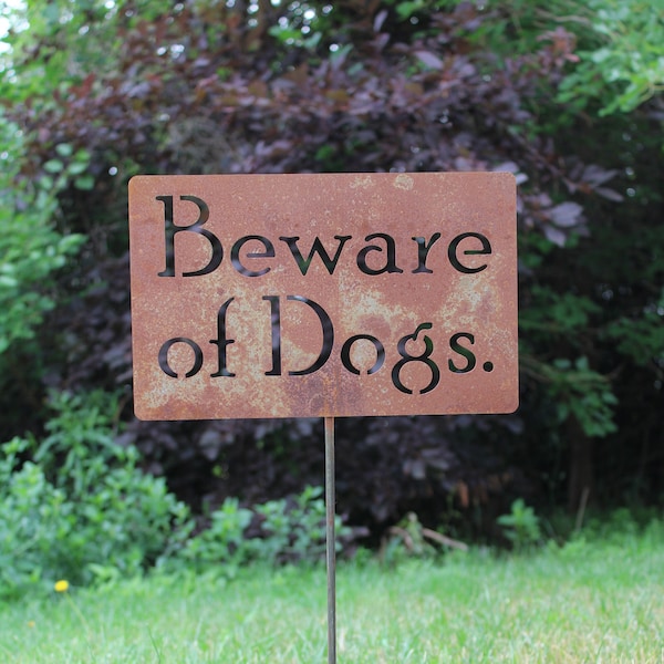Beware of Dogs Metal Garden Stake Warning Sign 21 to 33 Inches Tall