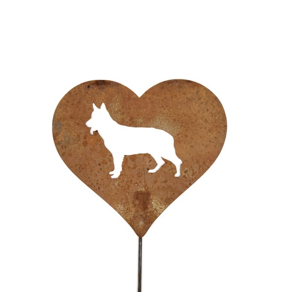German Shepherd Dog Metal Heart Pet Memorial Stake 21 to 28 Inches Tall