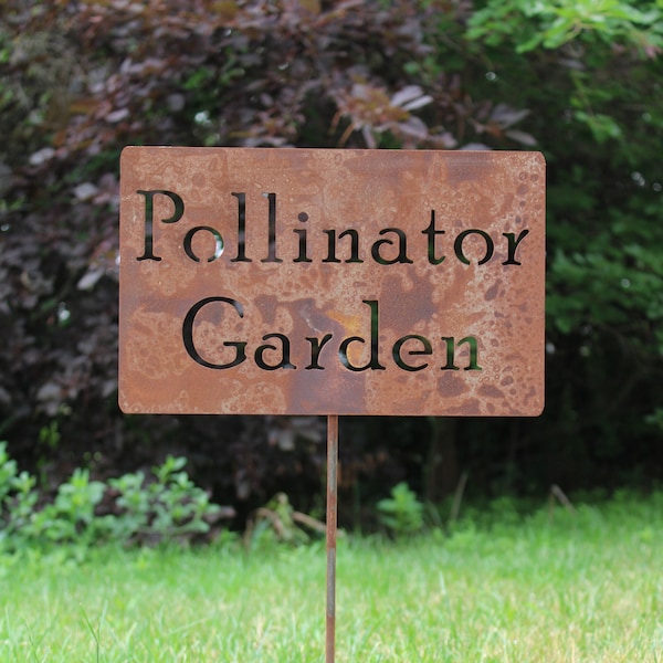 Pollinator Garden Metal Garden Stake Sign 21 to 33 Inches Tall