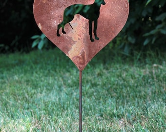 Greyhound Dog Metal Heart Pet Memorial Stake 21 to 28 Inches Tall