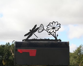 Dragonfly and Flower Metal Mailbox Topper 7.5 Inches Tall - Does Not Include a Mailbox