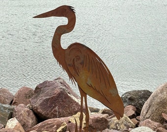 Metal Heron Standing Bird 34 Inches Tall
