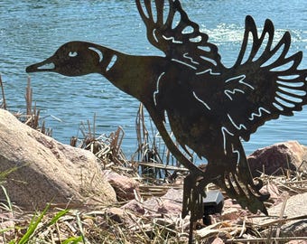 Flying Duck Metal Pond Stake 32 Inches Tall