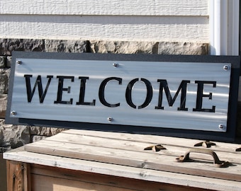 Wide Layered Stainless WELCOME Sign 32" Wide