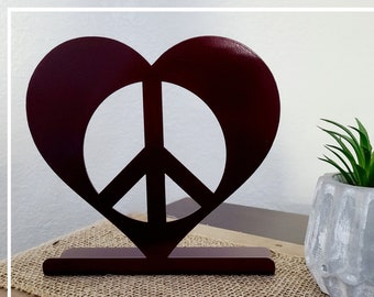 Peace Heart Tabletop Metal Home Decor 6.75 Inches Tall