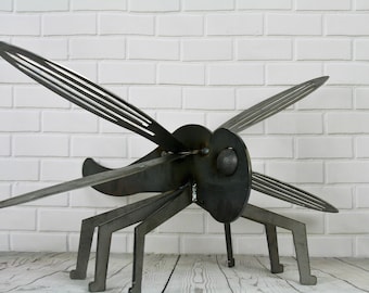 Giant Metal Dragonfly Sculpture 12 Inches Tall with 26 Inch Wingspan