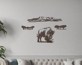 Metal Bison Mountain Wall Decor 25x44 Inches Butte Style