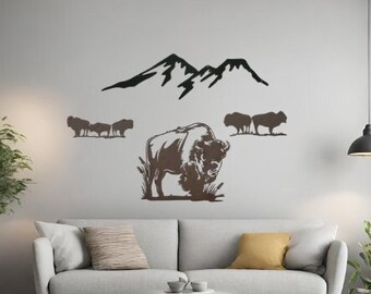 Buffalo Mountain Metal Wall Decor 31x44 Inches Bluff Style