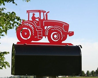 Modern Tractor with Driver Metal Mailbox Topper 8.25 Inches Tall - Does Not Include a Mailbox