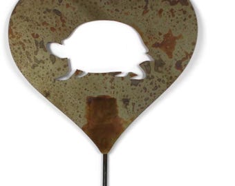 Turtle Metal Heart Pet Memorial Stake 20 to 28 Inches Tall