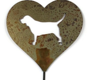 Beagle Dog Metal Heart Pet Memorial Stake 20 to 28 Inches Tall