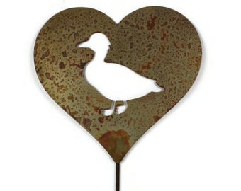 Duck Metal Heart Pet Memorial Stake 20 to 28 Inches Tall